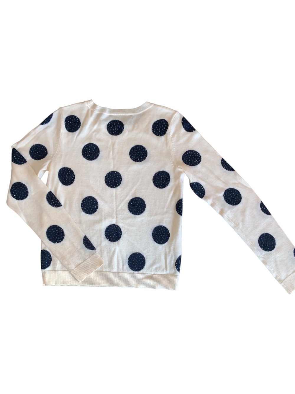 Alice + Olivia Polka Dot Cream Navy Light Wool Sweater XS Rhinestone Style